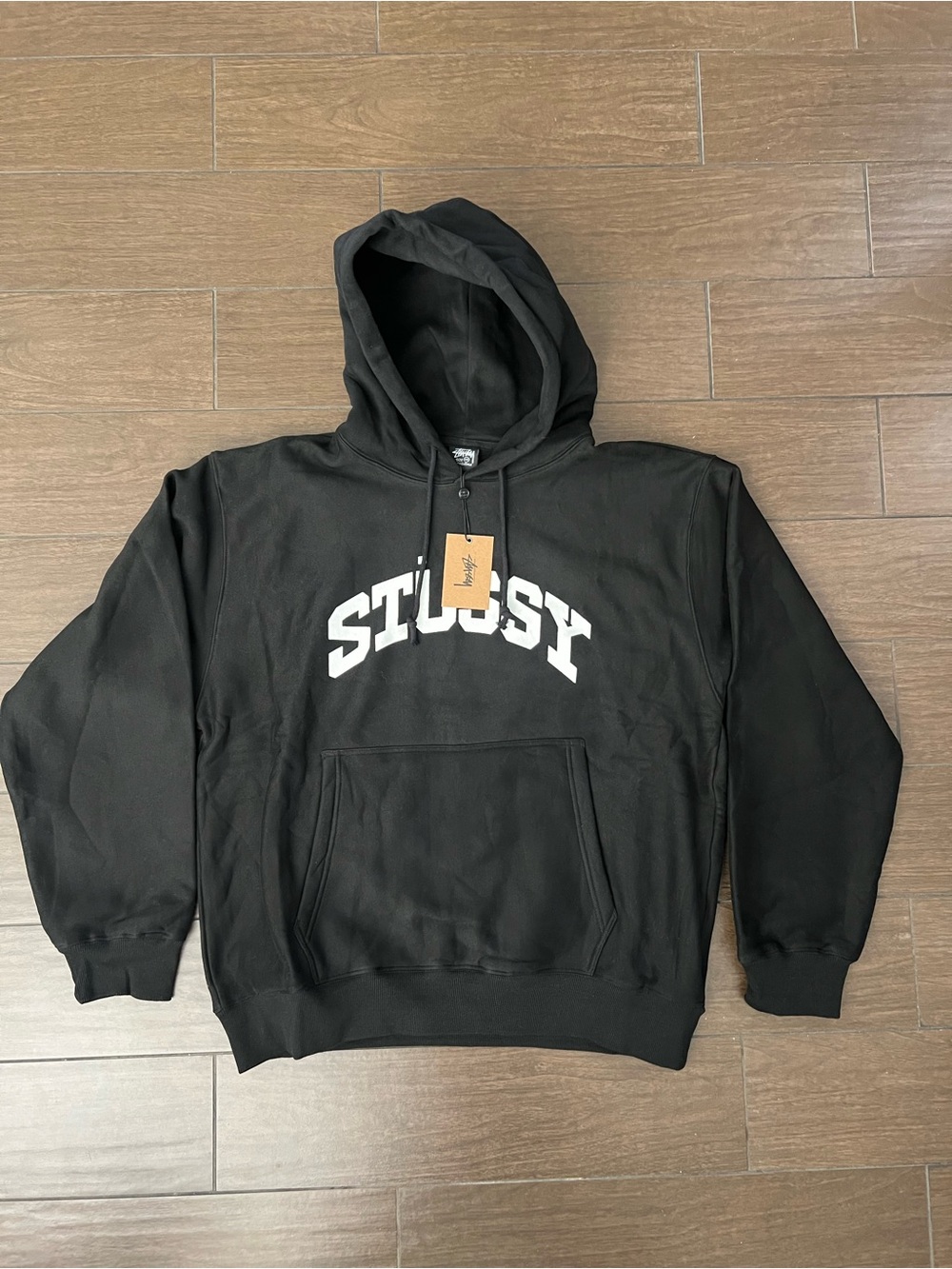 Stussy Black Pullover Hoodie with White Arch Logo